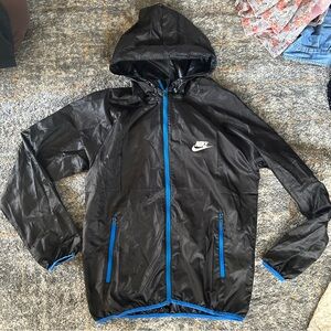 Nike Black Lightweight Jacket with Hood and Blue Zipper